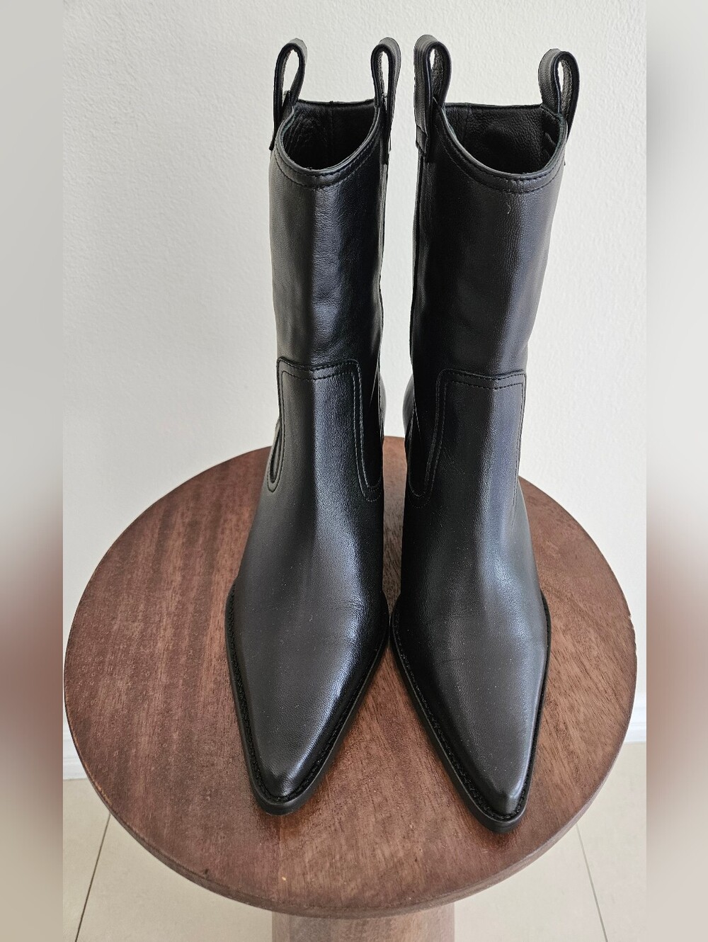 STAUD Black Pointed Mid-Calf Heeled Boots